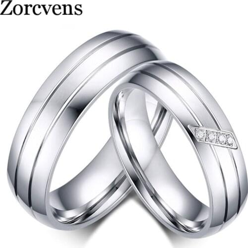 Modyle New Fashion Wedding Rings Stainless Steel Ring Female Male Promise Ring Cubic Zirconia Couple Jewelry Sales Promotion