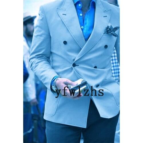 Handsome Double-Breasted Groomsmen Peak Lapel Groom Tuxedos Wedding Dress Men Suits Blazer Prom Dinner (Jacket+Pants+Tie) K377