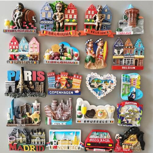 Brussels Belgium Fridge Magnets Sarajevo Hawaii Paris Finland Bosnia Mostar Italy Qatar Scotland Tourist Souvenir Magnets Decor