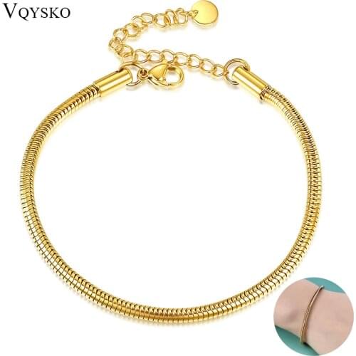 Fashion Chic Womens Snake Chain Round Bracelets Gold Minimalist Stainless Steel Dainty Jewelry for Lady Female Adjustable