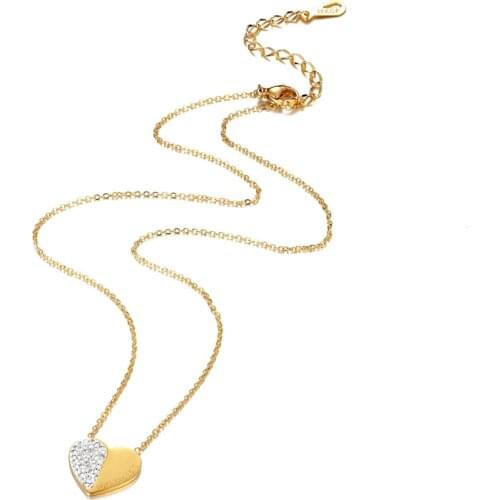 Fashion Brand Half Crystal Half Engraving Forever Love Heart Woman Love Necklace Pendant Titanium Steel Necklace Gift For Woman