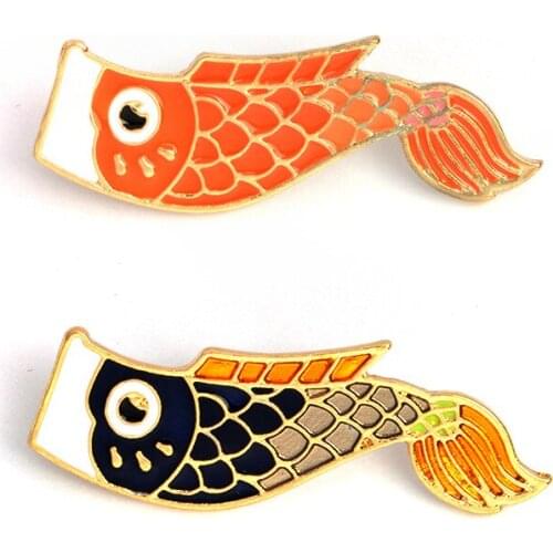 Cartoon Jewelry Fish Enamel Pins Koi Squid Flag Brooches Backpack Clothes Lapel Pins Sushi Salmon Badges