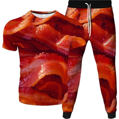 Men Women Fashion Tracksuit Color Pill Pork Cartoon Food Cookie Biscuits Print Clothes Suits Male Sport T-Shirt+Trousers 2pc Set