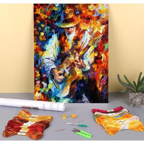 Sing My Guitar Printed Canvas 11CT Cross-Stitch Embroidery Kit DMC Threads Knitting Handmade Craft Painting For Adults Jewelry
