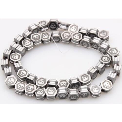 Natural Stone 5*8mm Hematite Skull Hexagon Loose Beads Energy Health Care Fashion Jewelry Make DIY Bracelet Necklace Accessories