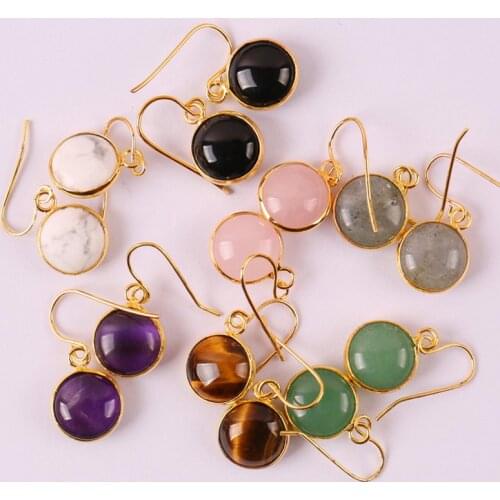 Natural Labradorite/Aventurine/Tigereye/Purple Crystal/Howlite/Black Carnelian/Rose Crystal Dangle Earrings GEM Jewelry