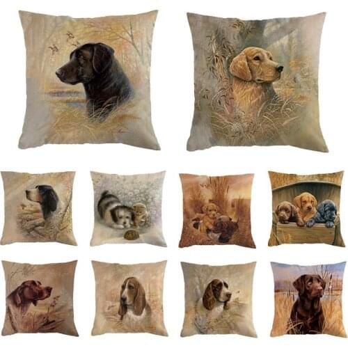Retro Style Cute Dog Printed Cushion Cover Decorative Sofa Throw Pillow case Cotton Linen Square Almofadas Cojines 45*45cm