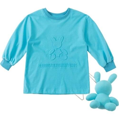 Long Sleeve Oversized T-shirts Dress for Girls Kids Spring Clothes for Baby Girls with Rabbit Bag for Free Sweatshirt Dress