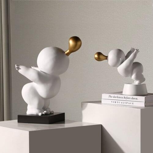 Simple Cute Resin Blowing Bubble Abstract Character Ornaments Home room Table Sculpture Crafts Store Cafe Figurines Decoration