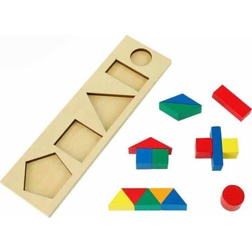 SE073 Montessori Sensorial Combined Geometry Disk Multiple Geometry Stitching Exercise Mathematics thinking Montessori Math Game