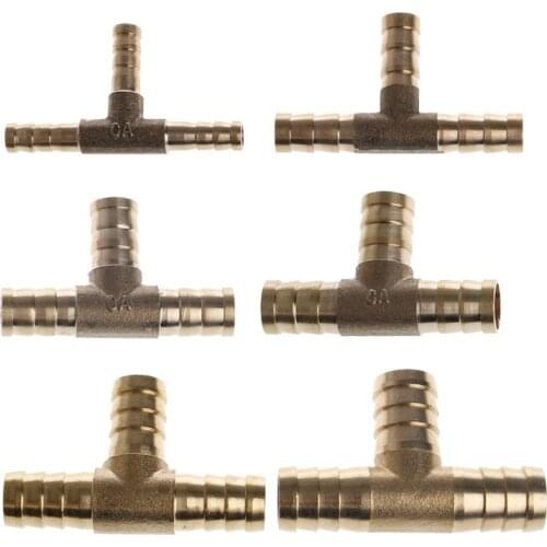 6-16mm Brass T Piece 3 Way Fuel Hose Joiner Connector For Air Oil Gas