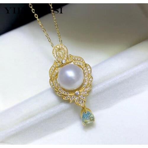 YIKALAISI 9-10mm Oblate Natural Freshwater Pearl Pendants Jewelry For Women 925 Sterling Silver Pendants Necklaces Wholesale