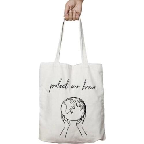 Protect our Home Tote Bag Canvas Bag Kawaii Anime Fashion Shopping Zipper Closure Unisex Travel Large eusable Pocket Bag