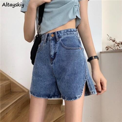 Shorts Women Korean Style Simple High Waist Casual All-match Summer Wide Leg Trousers Pockets Teen Girls Trendy Retro Denim Chic