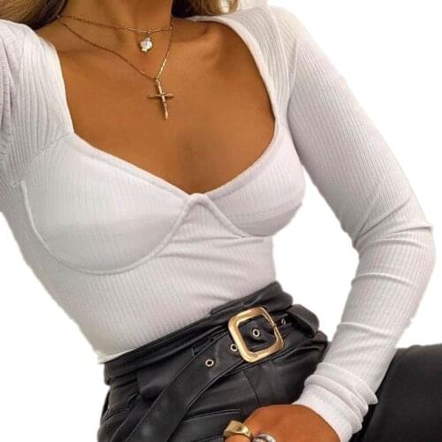 2019 Women Spring Fashion V-Neck Skinny Women Rompers Solid Casual Bodysuit Jumpsuit Ribbed Long Sleeve Sexy Bodysuit