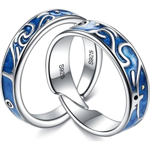 ZEMIOR Retro Style Ring For Women 925 Sterling Silver Auspicious Clouds Star Sky Lovers Rings Along Day And Night Love Jewelry