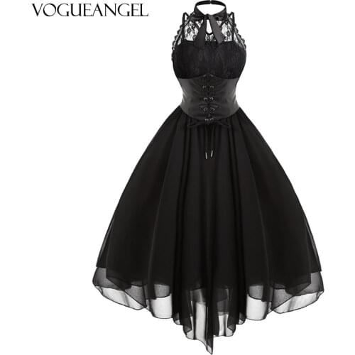 Sexy Steampunk Gothic Halter Backless Dress Punk Lace Up High Waist Women Clothes Victorian Ball Bown Vintage Rock Corset Dress