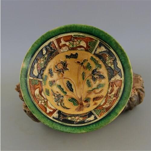 #06 Rare Old Chinese porcelain bowl,Tang three-color,printing,peacock, Home Decorations / ollection & adornment, Free shipping