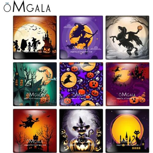 Happy Halloween Pumpkin Witch Cat Patterns 10pcs Mixed 12mm/20mm/25mm/30mm photo glass cabochon demo flat back Making findings