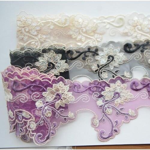 2 Meters/lot 9cm Width High Quality Embroidered Lace Trim Black Purple Beige Lace Trimming Hot Sale Lace Ribbon