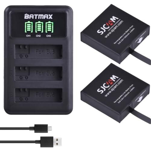2Pcs Original SJCAM SJ8 Battery 1200mAh Rechargeable Li-ion Battery + LED 3Slots USB Charger for SJCAM SJ8 Action Camera