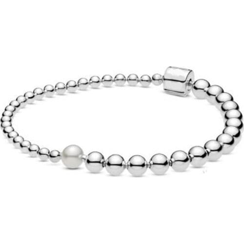 2020 NEW 100% 925 Sterling Silver Purely Pearl & Polished Beads Bracelet Fit DIY Europe Women Original Fashion Jewelry Gift