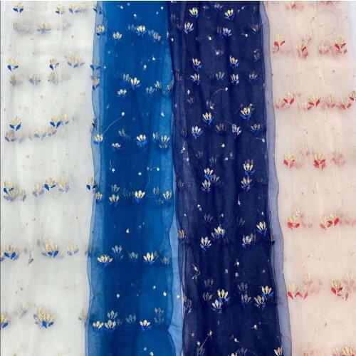 5 Yard Non-elastic Swiss Mesh Embroidery Gold Lines Flower Lace Fabric Soft Fine Net Tecido Designer DIY Material Fabric by The