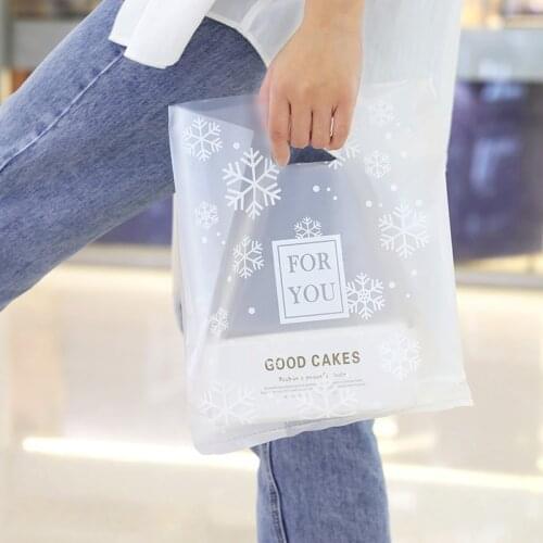 50Pcs Plastic Frosted Snowflake Pattern Gift Packaging Bag With Handle,3 Sizes Large Shopping Bag,Candy Cake Wrapping Bags