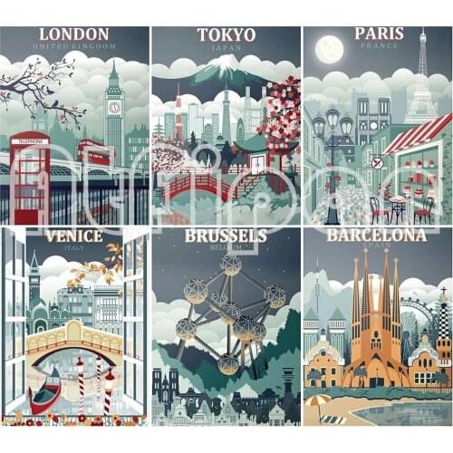 5D DIY Diamond Painting City Building Country Diamond Embroidery Decorative Painting Cross Stitch Kits Handicraft Needlework Art