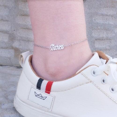 BFF Jewelry Zodiac Sign Ankle Bracelet Old English Letter Aries Taurus Gemini Cancer Leo Virgo Libra Scorpio Sagittarius Pisces