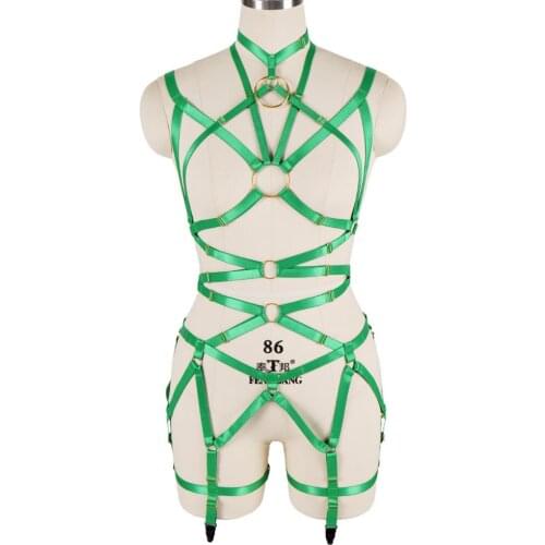 Open Chest Harness Bra Green Sexy Lingerie Set Body Cage Pastel Goth High Waist Leg Garter Suspender Bondage Prom Dance Wear