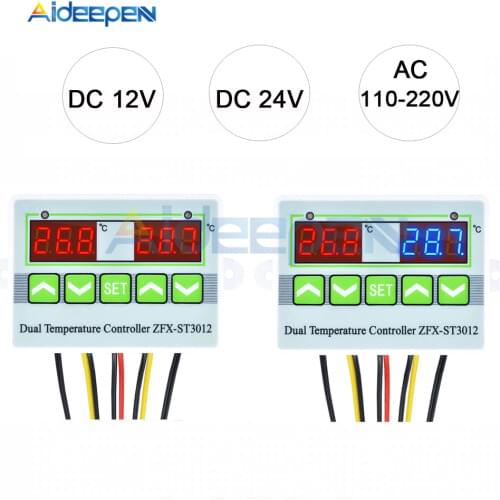 ST3012 Dual LED Digital Temperature Controller Thermostat Thermoregulator for Incubator Relay Heating Cooling 12V 24V 110V 220V