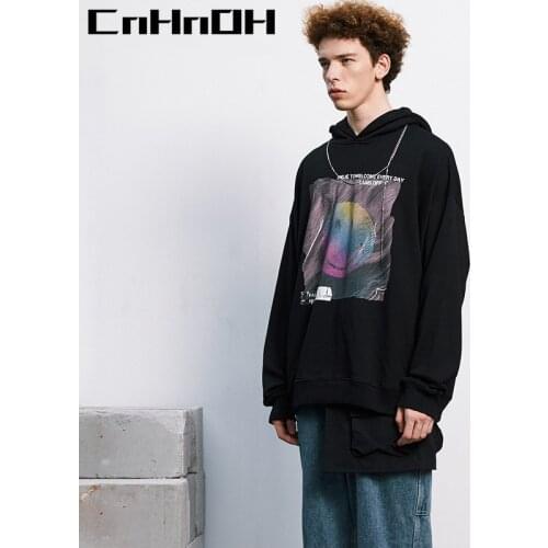 CnHnOH American Fashion Brand Autumn Winter High Street Rainbow Smile Hoodies For Men Couple Models Loose Hooded 9822