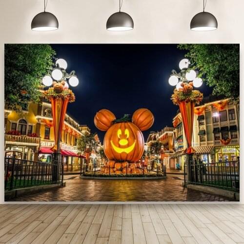 Halloween Night Pumpkin Bear Square Party Backdrop Family Photocall Banner Photo Home Decors Wallpaper Backgrounds Prop