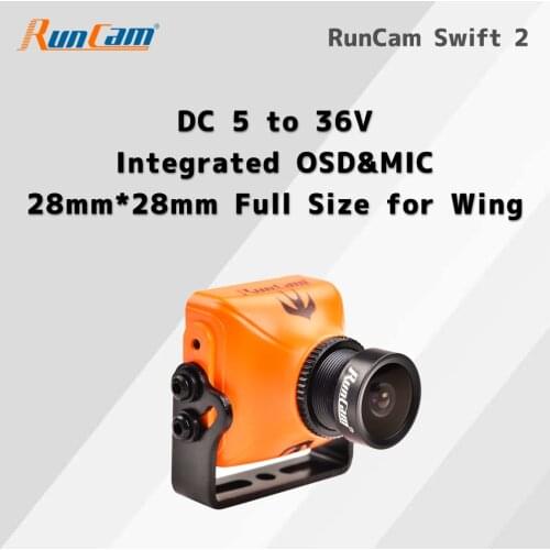 RunCam Swift 2 FPV Camera Integrated OSD MIC, 600TVL DC 5-36V WDR NTSC Full Size Cam for FPV Drone and RC Hobbies