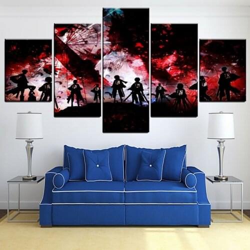 5 Pieces Attack On Titan Canvas Print Paintings Modern Wall Art Posters Anime Role Pictures for Living Room Home Decoration