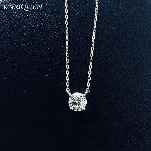 Classic 100% 925 Sterling Silver Round 6.5mm Created Moissanite Lab Diamond Pendant Necklace for Women Wedding Jewelry Gift 45cm