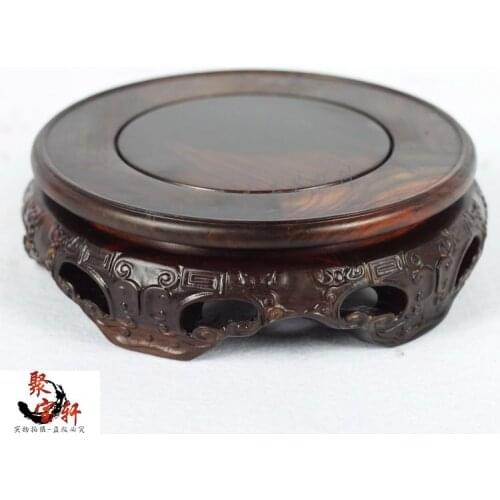 Red rosewood carving handicraft annatto circular base of real wood of Buddha stone vases, furnishing articles