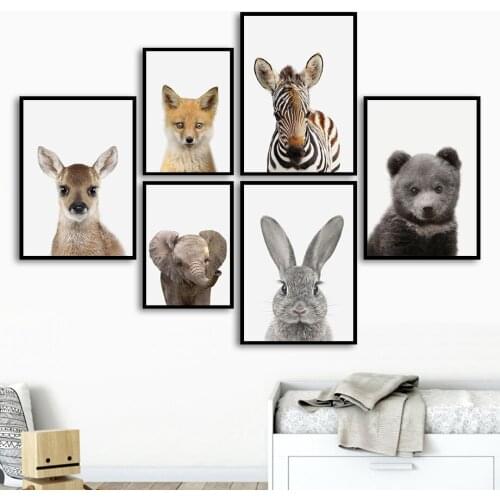 Rabbit Giraffe Zebra Lion Elephant Bear Wall Art Canvas Painting Nordic Posters And Prints Wall Pictures Baby Kids Room Decor