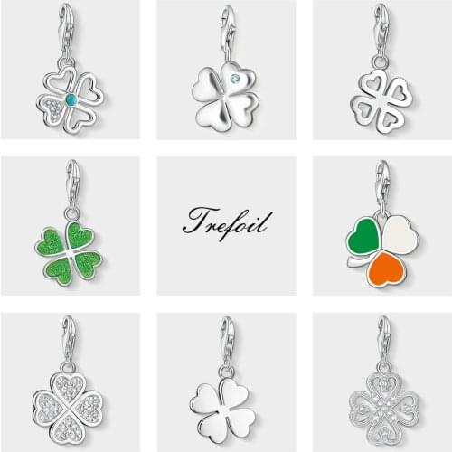 Four Leaf Clover Lucky Charms Pendant,Fashion Jewelry 925 Sterling Silver Trendy Gift For Women Men Fit Bracelet Necklace Bag