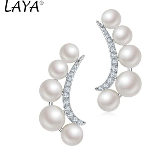 925 Sterling Silver New Natural Pearl Clear Cubic Zirconium Stud Earrings For Women Engagement Party Elegant Jewelry 2021 Trend