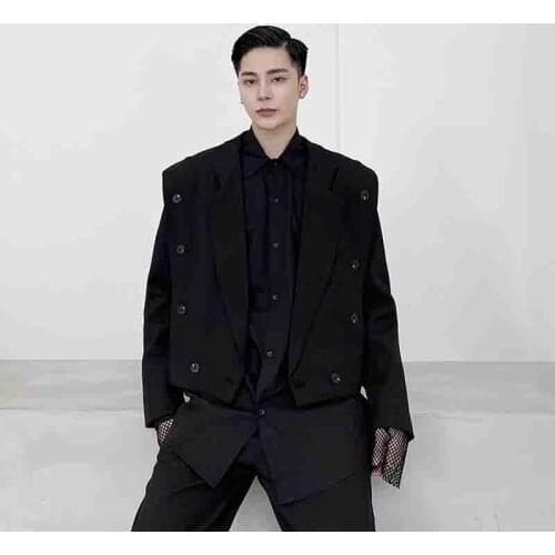 Autumn dark mens short Blazer personalized button decoration hairdresser youth loose suit coat trend