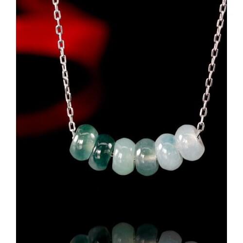 Natural 925 Silver Jade Pendant Hand Carved Pendants Jadeite Necklace Women with Chain Fashion Jewelry