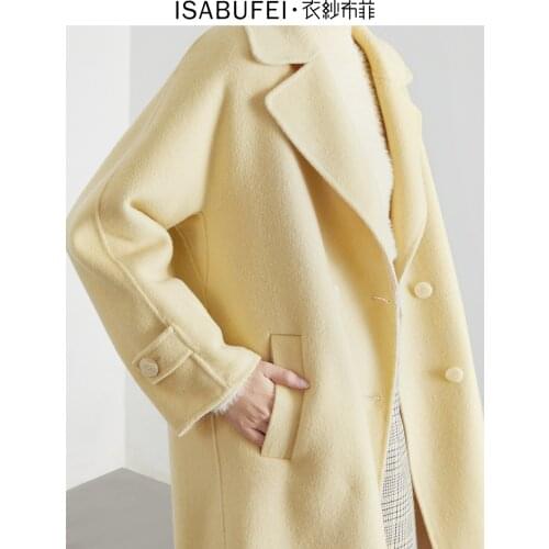 Goose yellow early winter 2021 new double-sided cashmere coat womens mid-length suit collar woolen coat