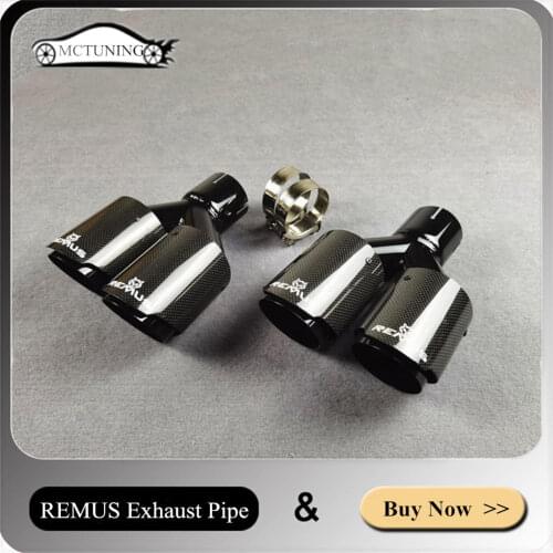 One Pair Car Styling Rear Muffler Tip Outlet 76/89/101/114MM Carbon Fiber Stainless Steel Glossy Black REMUS ExhMUS Exhaust Pipe