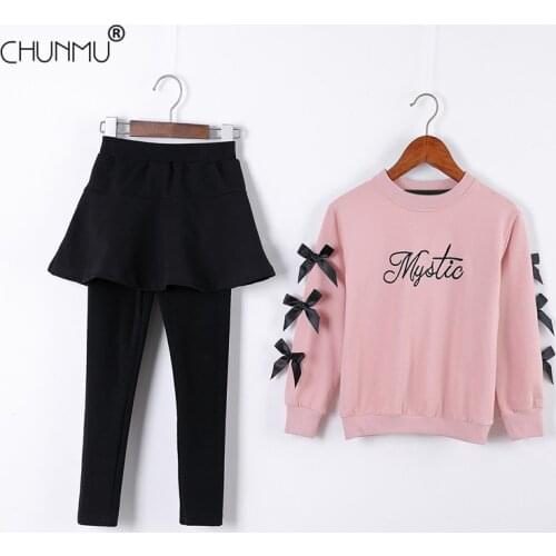 Autumn Teens Girls Clothes Cotton Bow Embroidery ToP Pants Outfit Suit Kids Tracksuit For Girls Clothing Sets Children Clothing