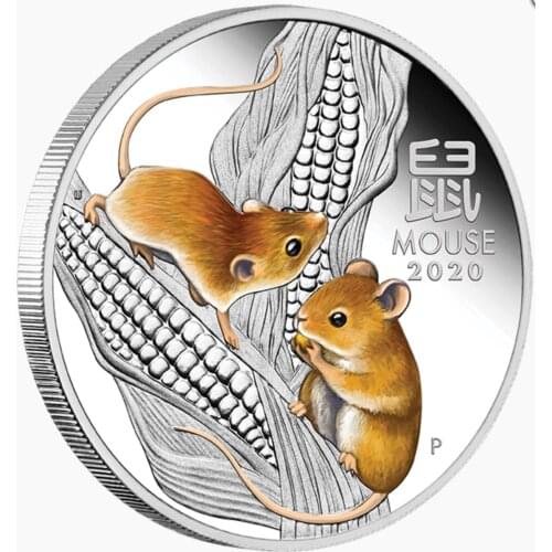 2020 Year of The Rat Australia Silver Plaed Coin Chinese Zodiac Souvenir Commemorative Coins for Home Decoration