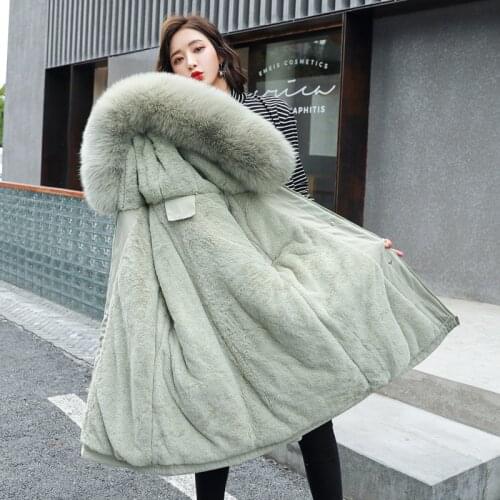 Plus Size Casual Parkas Female Long Jacket Women Winter Slim Wool Liner Female Cold Coat Hooded Solid Thick with Fur Collar