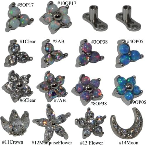 CHUANCI 1 PCS G23 Titanium/Surgical Steel Dermal Anchor Base With Moon Flower Zircon&Opal Stone Dermal Top Body piercing Jewelr
