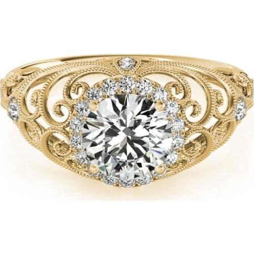 QYI 14k Yellow Gold Halo Ring For Women Sona Diamond 1 ct Round cut Engagement Ring